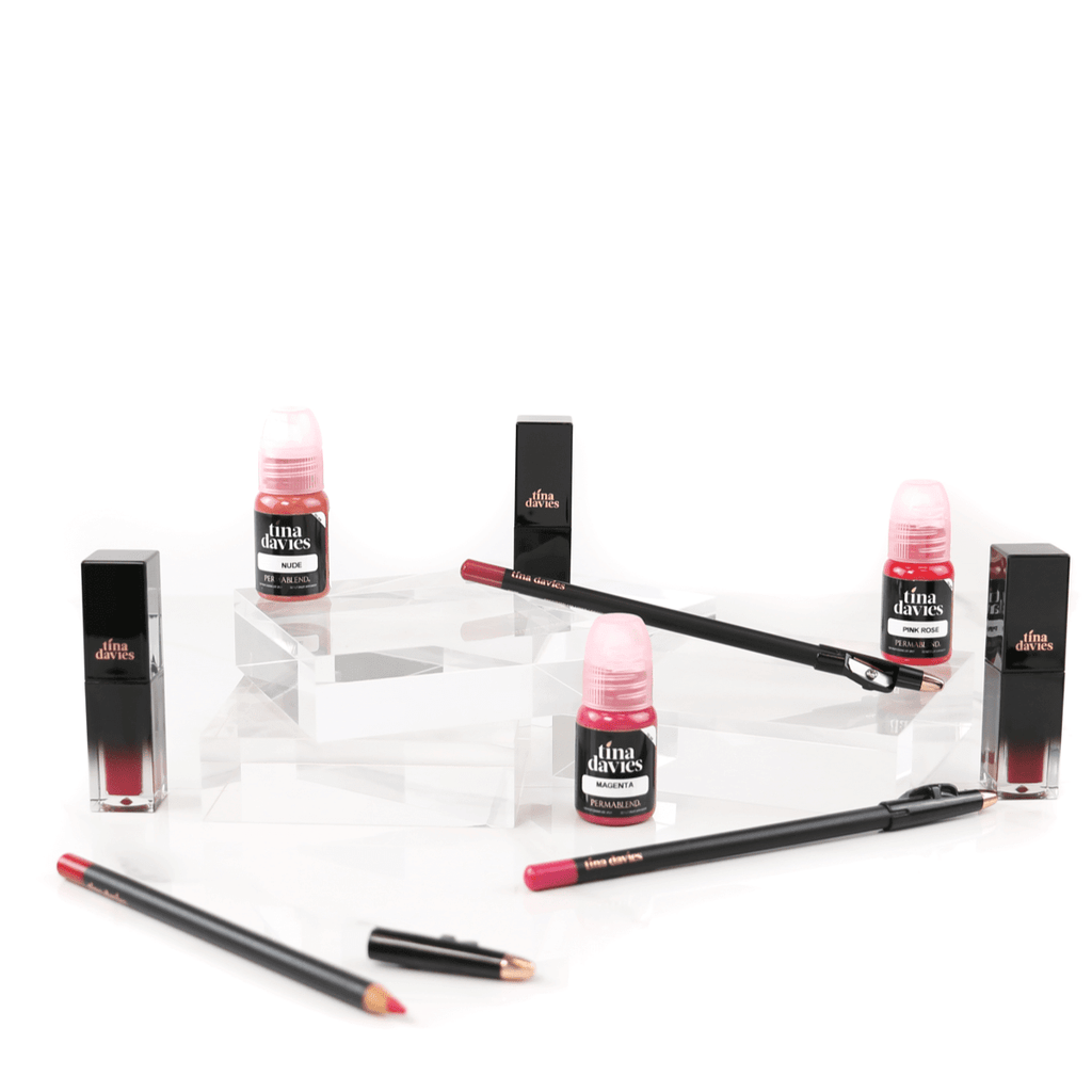 TIna Davis lip pigment collection with blush and lip pencils